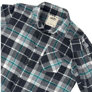 Vans Off The Wall Plaid Flannel Shirt Men's Large Gray Teal Long Sleeve Button